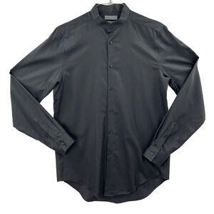 Calvin Klein Men's Mandarin Collar Button Up Dress Shirt Black Slim 15.5 34/35